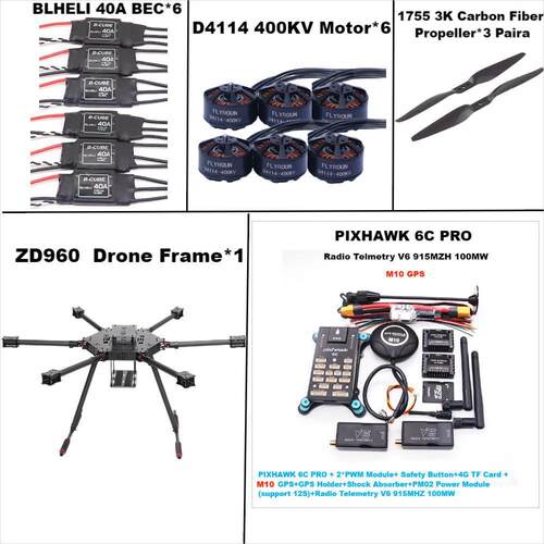 博立方ZD960 PIXHAWK 6C M10全碳纤维六旋翼架915MHZ 100MW V6