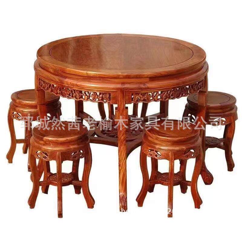 现代简约家具带转盘家用圆台饭店餐厅桌子中式实木圆桌餐桌椅组合