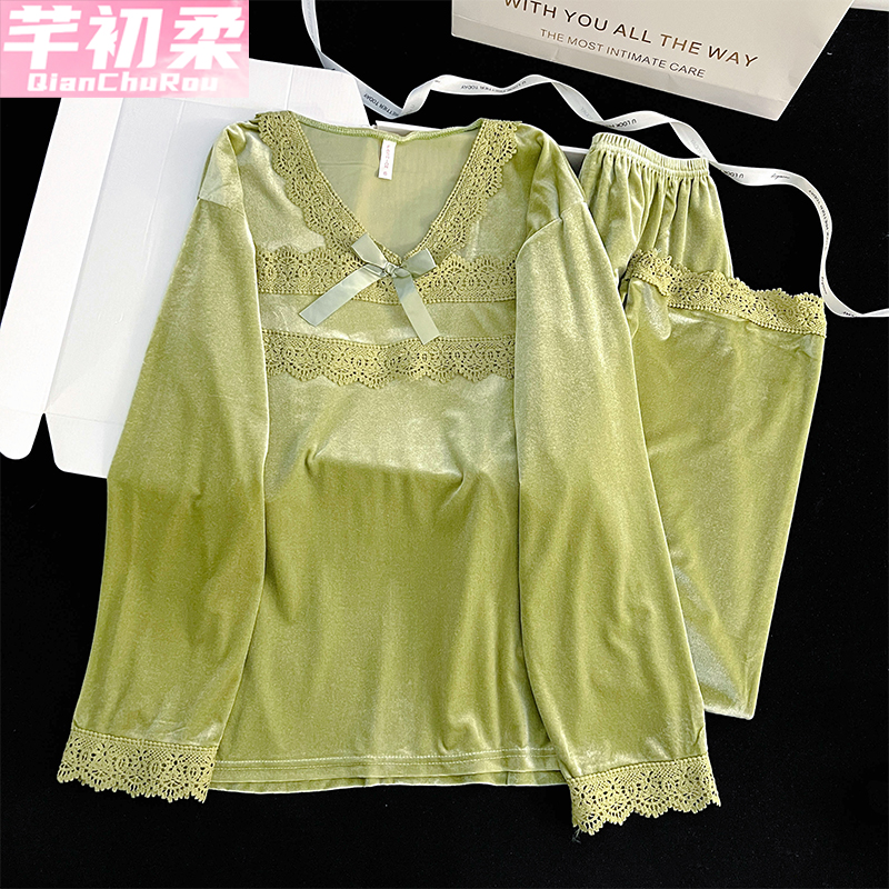 金丝绒女长袖睡衣套装2025新款