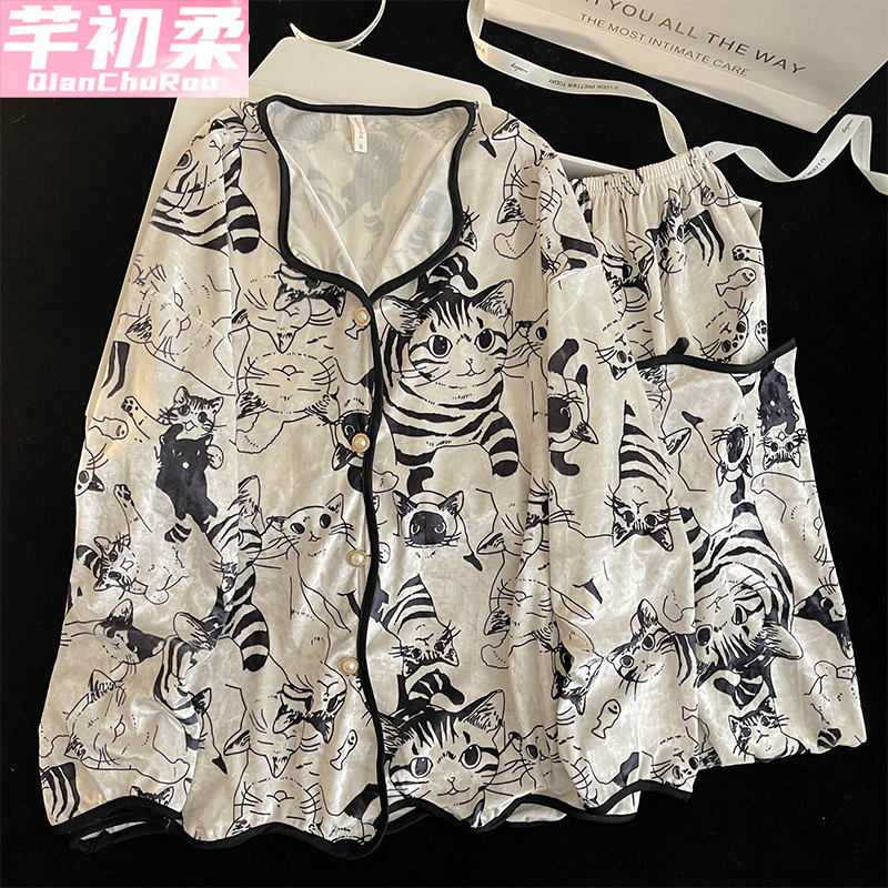 金丝绒公主开衫女睡衣套装