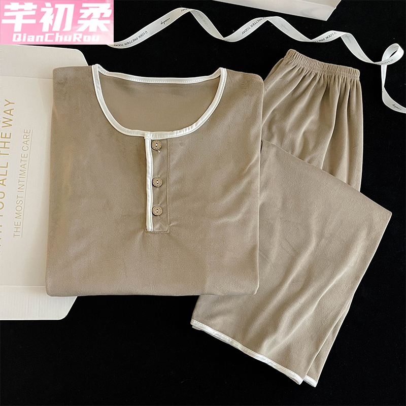 甜美海岛绒睡衣女春秋冬季