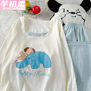 企鹅云朵棉睡衣女春秋冬季新款可爱少女长袖长裤可外穿家居服套装