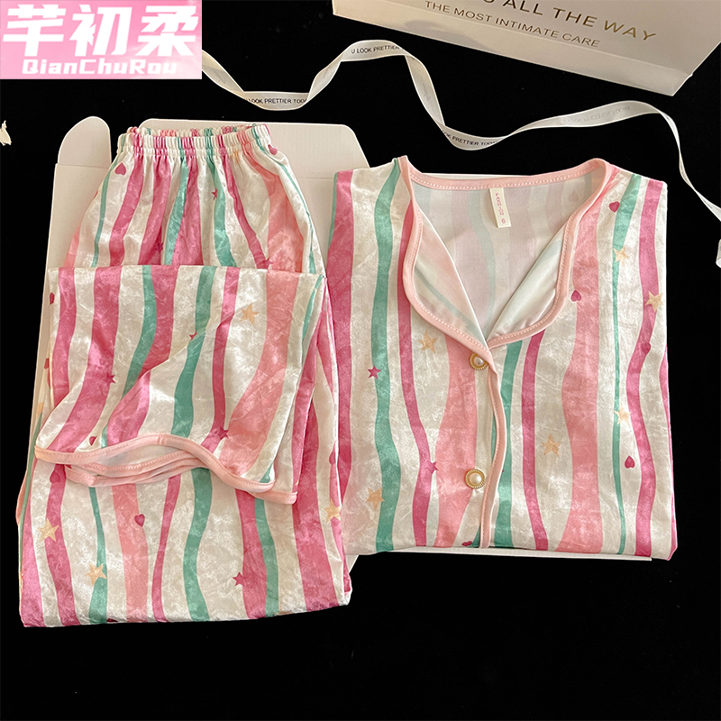 金丝绒公主开衫女睡衣套装