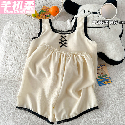 带胸垫睡衣女夏季带胸垫甜美蝴蝶