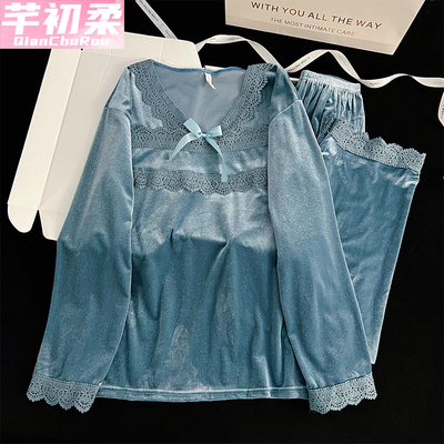 金丝绒女长袖睡衣套装2025新款