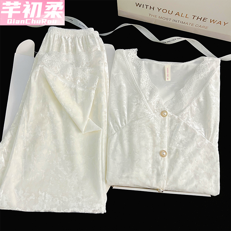 2025新款金丝绒开衫睡衣套装女