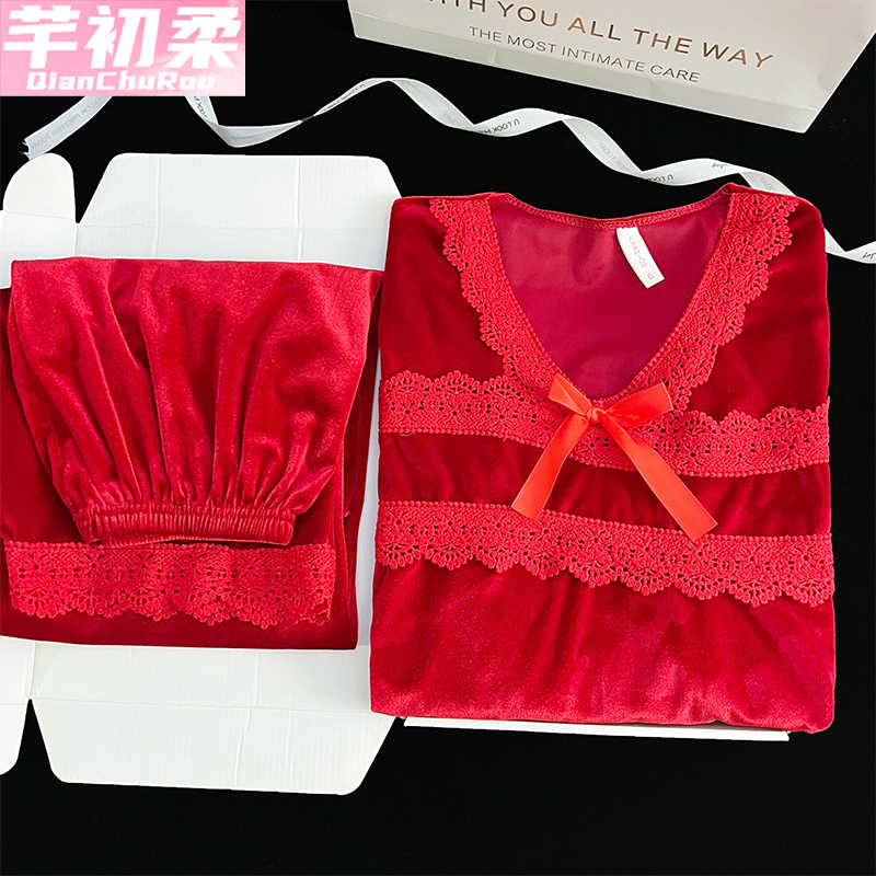金丝绒女长袖睡衣套装2025新款