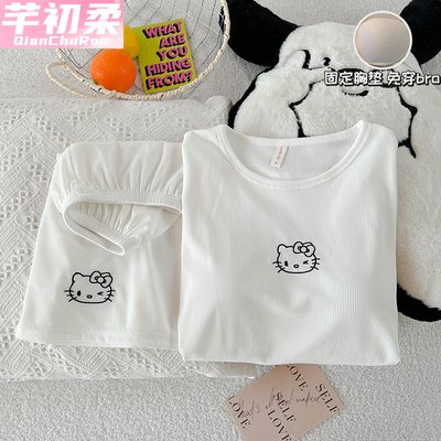 带胸垫睡衣女夏季短袖短裤套装