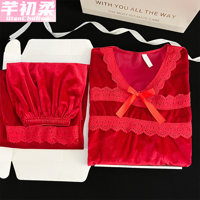 金丝绒女长袖睡衣套装2025新款