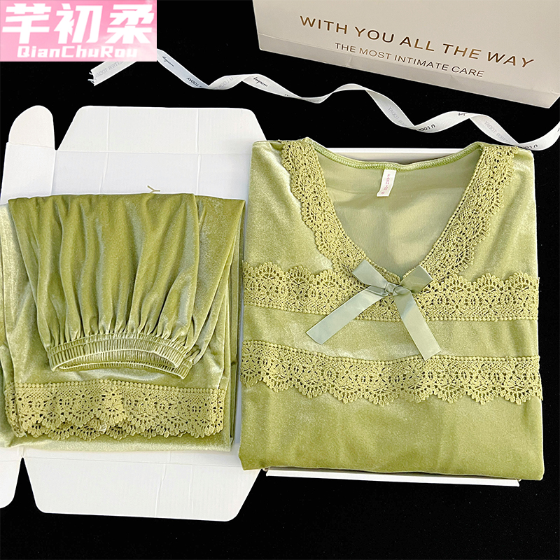 金丝绒女长袖睡衣套装2025新款