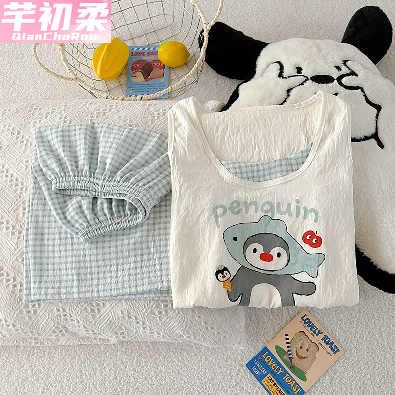 企鹅背心云朵棉睡衣女夏季新款