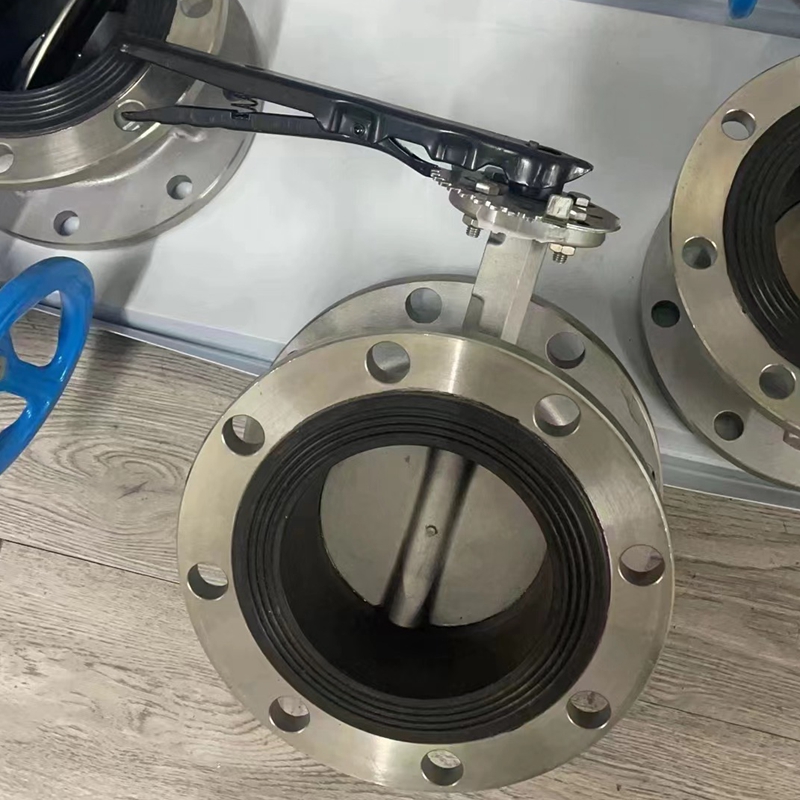 D41X- 16P 304不锈钢手柄法兰蝶阀手动软密封蝶阀衬胶DN50 65 80