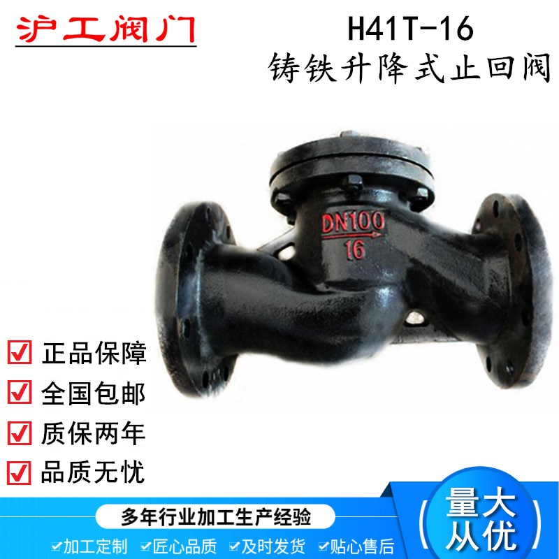 沪工铸铁升降式止回阀H41T-16法兰卧式排水排污上海良工阀门DN100