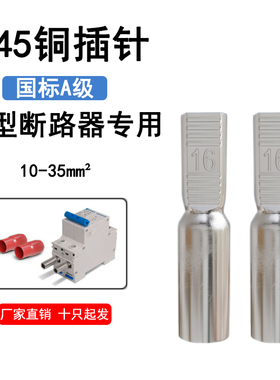 空开铜鼻子C45插针DTD-10/16/25/35平方断路器铜接头冷压接线端子