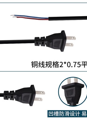 纯铜国标电源线2芯插头带线0.75平方二脚两孔集中供电220V连接线