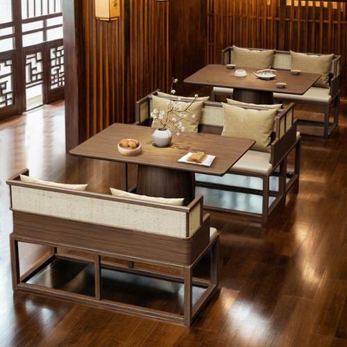 商用中茶楼卡座沙发实木新中式风主题餐厅连锁餐厅料理面馆饭店桌