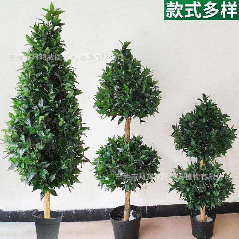 仿真月桂树盆栽小树月桂圆形假树叶喜庆装饰绿植圣诞树供应