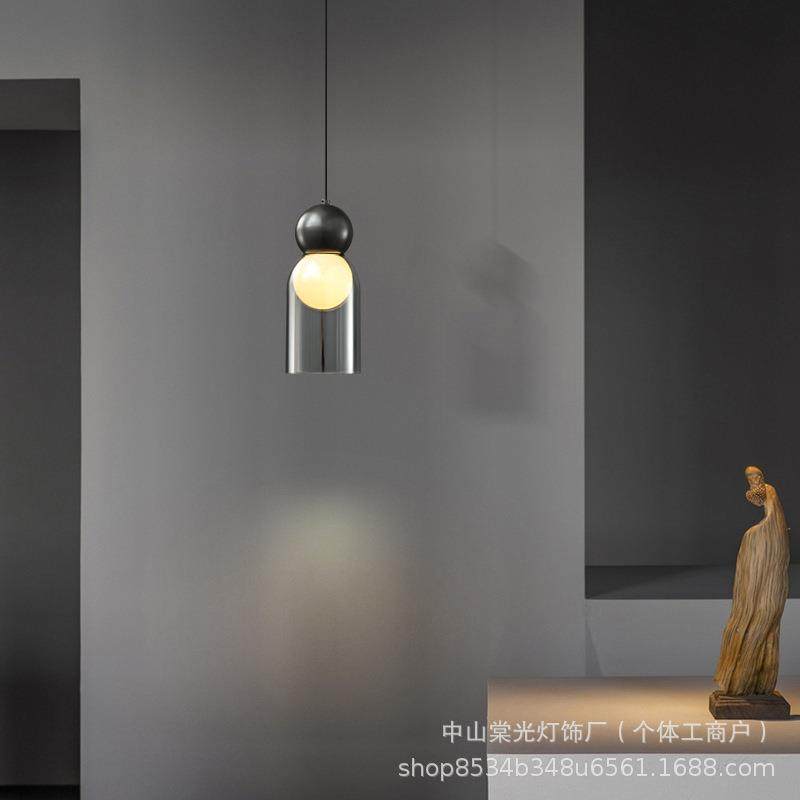 千懿全铜床头小吊灯卧室设计师吧台餐厅吊线灯儿童房双头玻璃吊灯