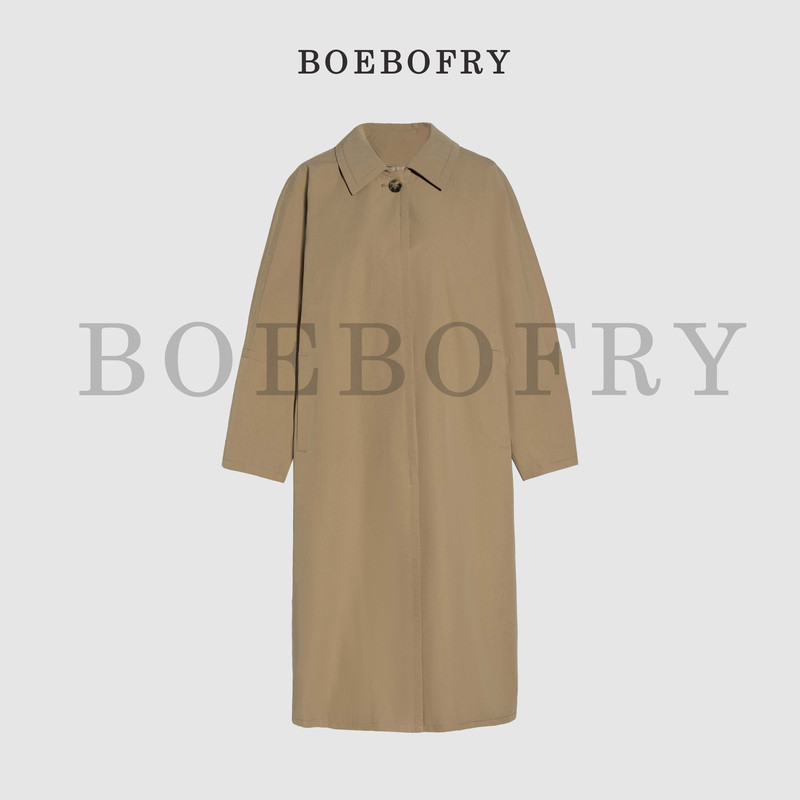 极光星河100%棉法式复古简约收腰中长风衣外套BE3F0975