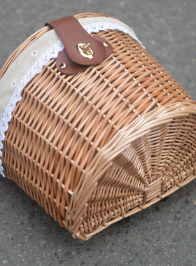 opton小布折叠自行车藤编车篮子菜篮筐子前置篮袋置物篮