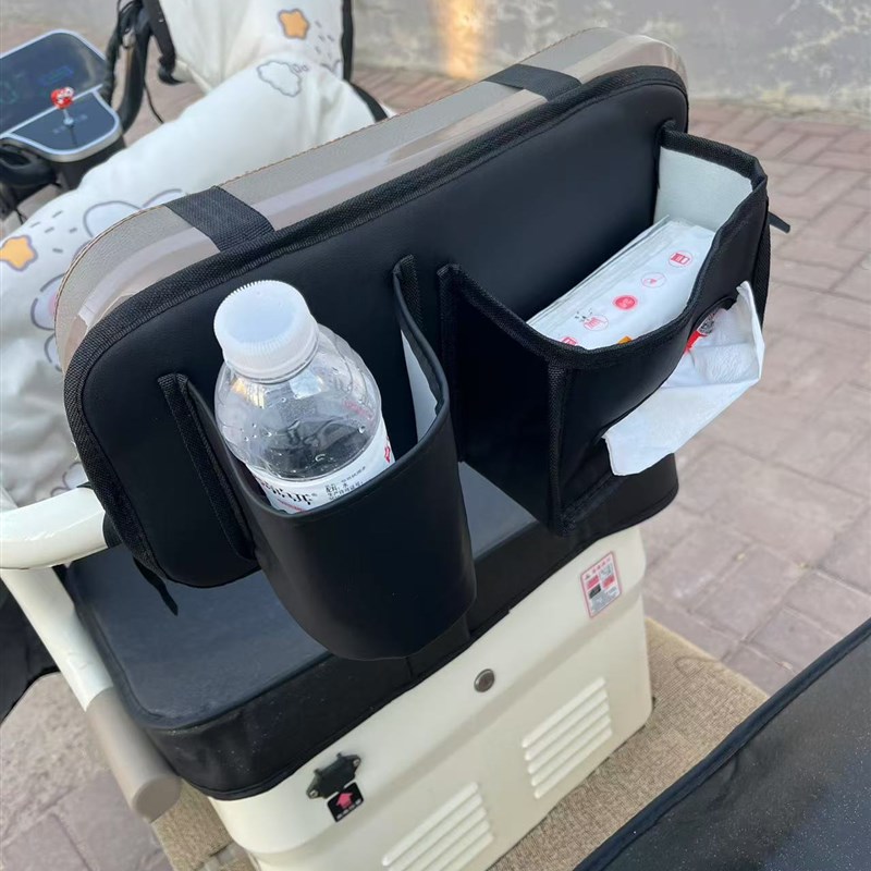 宝妈电动车电三轮车储物袋三轮车收纳置物袋水杯纸巾皮革收纳袋