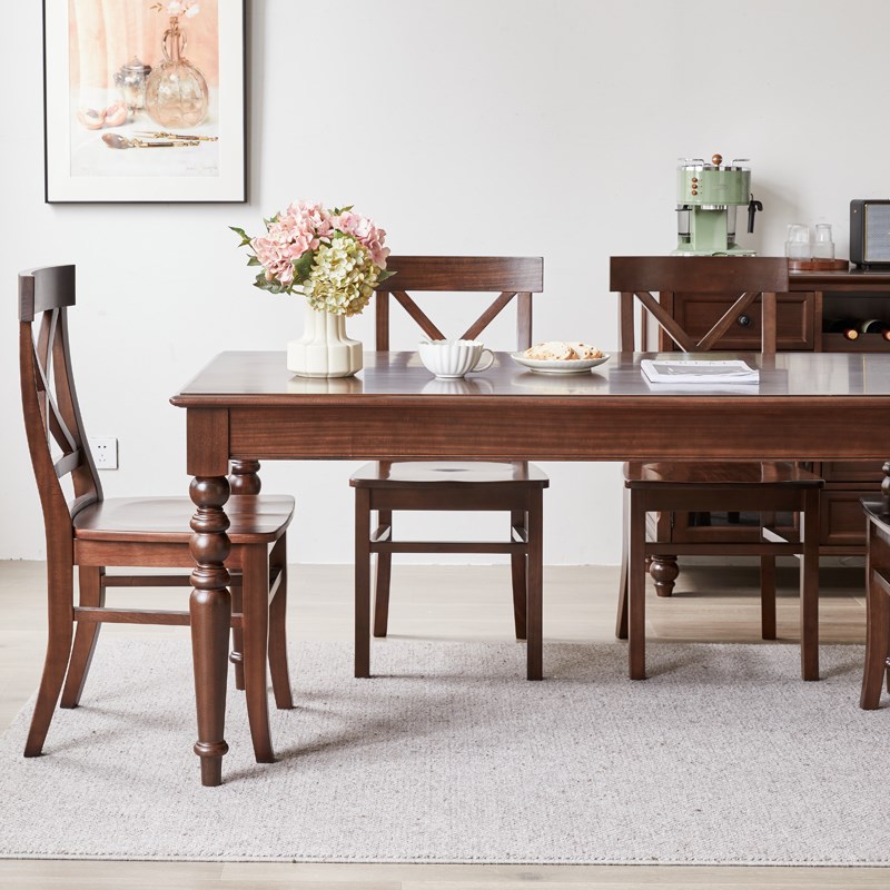 实木餐桌美式饭桌核桃木餐台现代简约餐桌椅组合长方形桌子