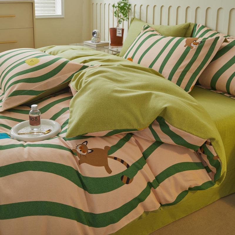 纯棉全棉磨毛加厚三四件套北欧被套床单床上用品秋冬季床笠款卡通