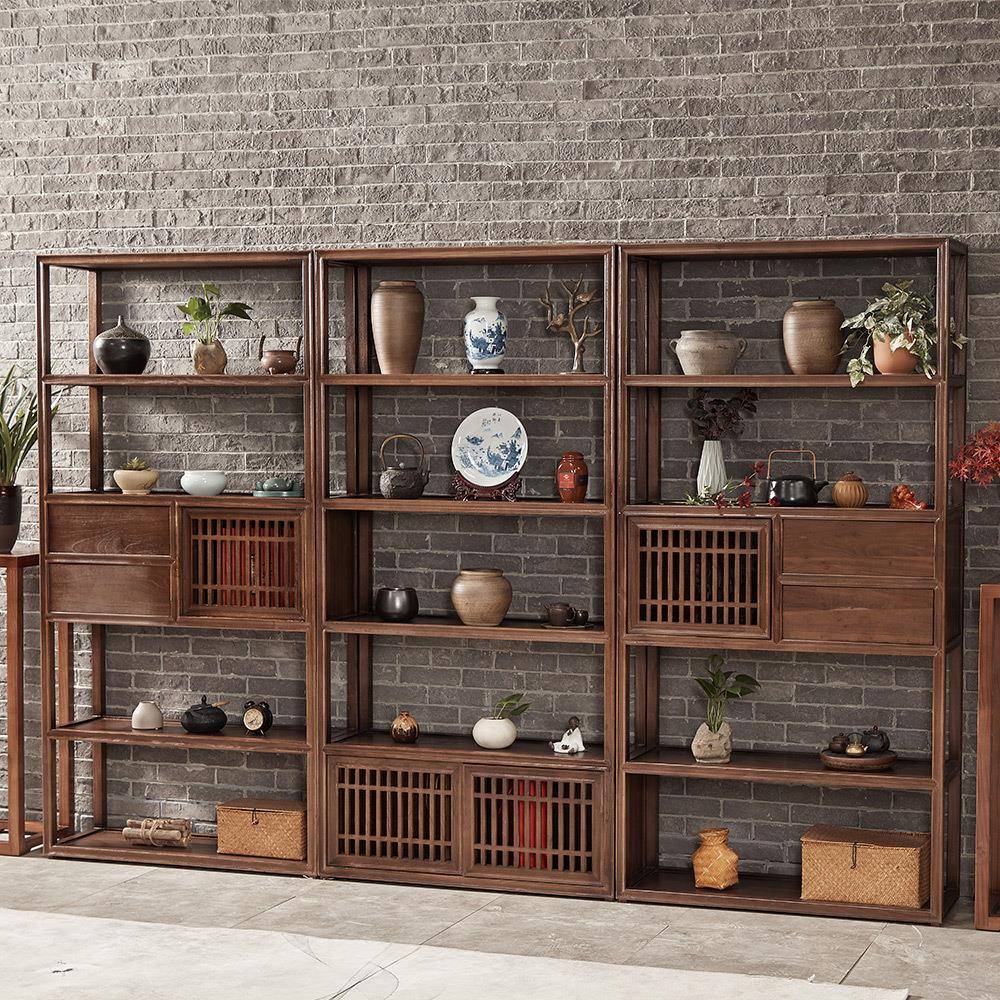 新中式榆木博古架客厅隔断实木茶柜架茶室办公室置物架瓷器展示架