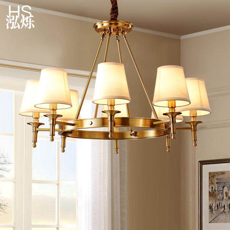 美式吊灯客厅灯简约创意卧室灯乡村大气餐厅灯田园风格全铜吊灯