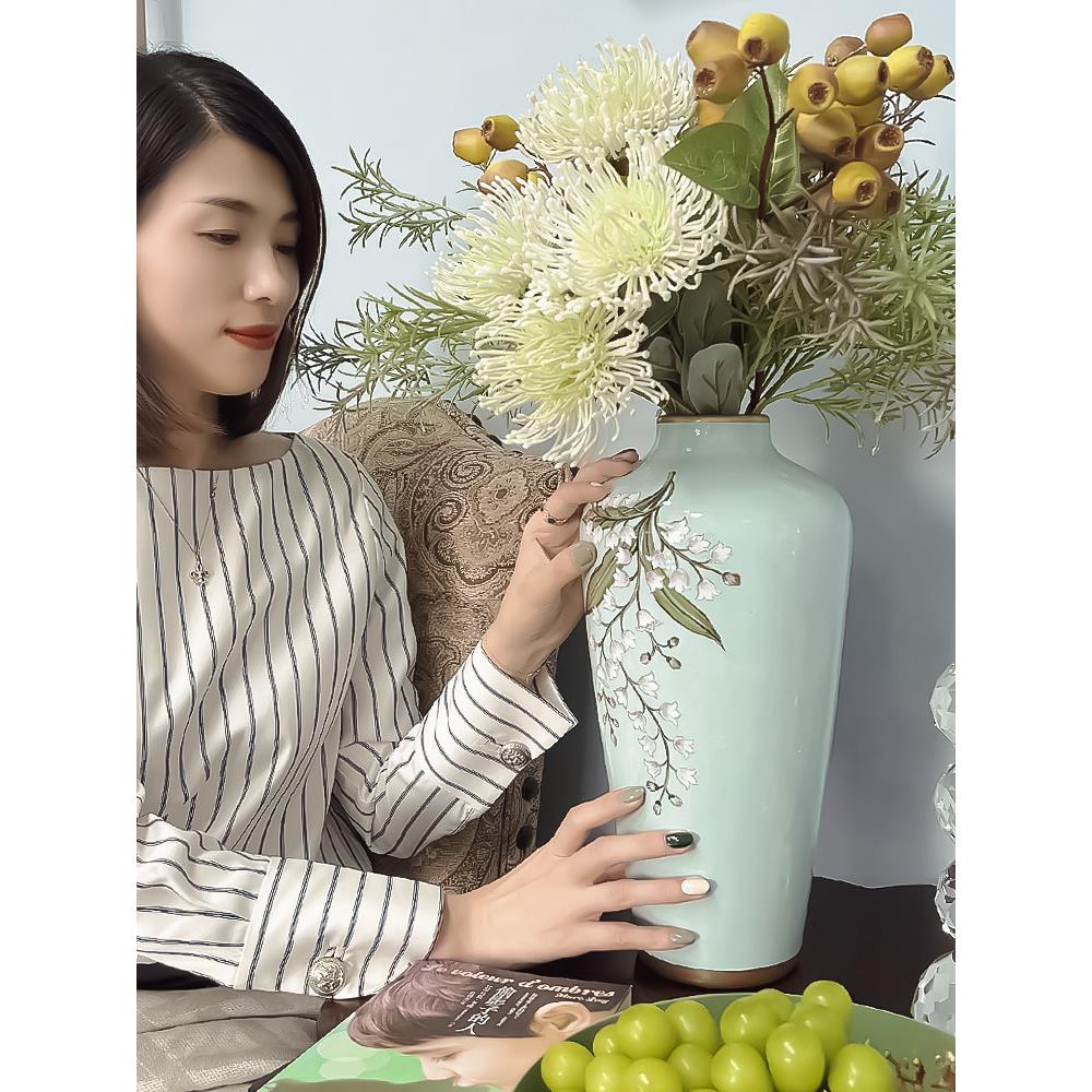 手工陶瓷花瓶摆件 新中式风格花器 居家客厅桌面摆设 现代家居花