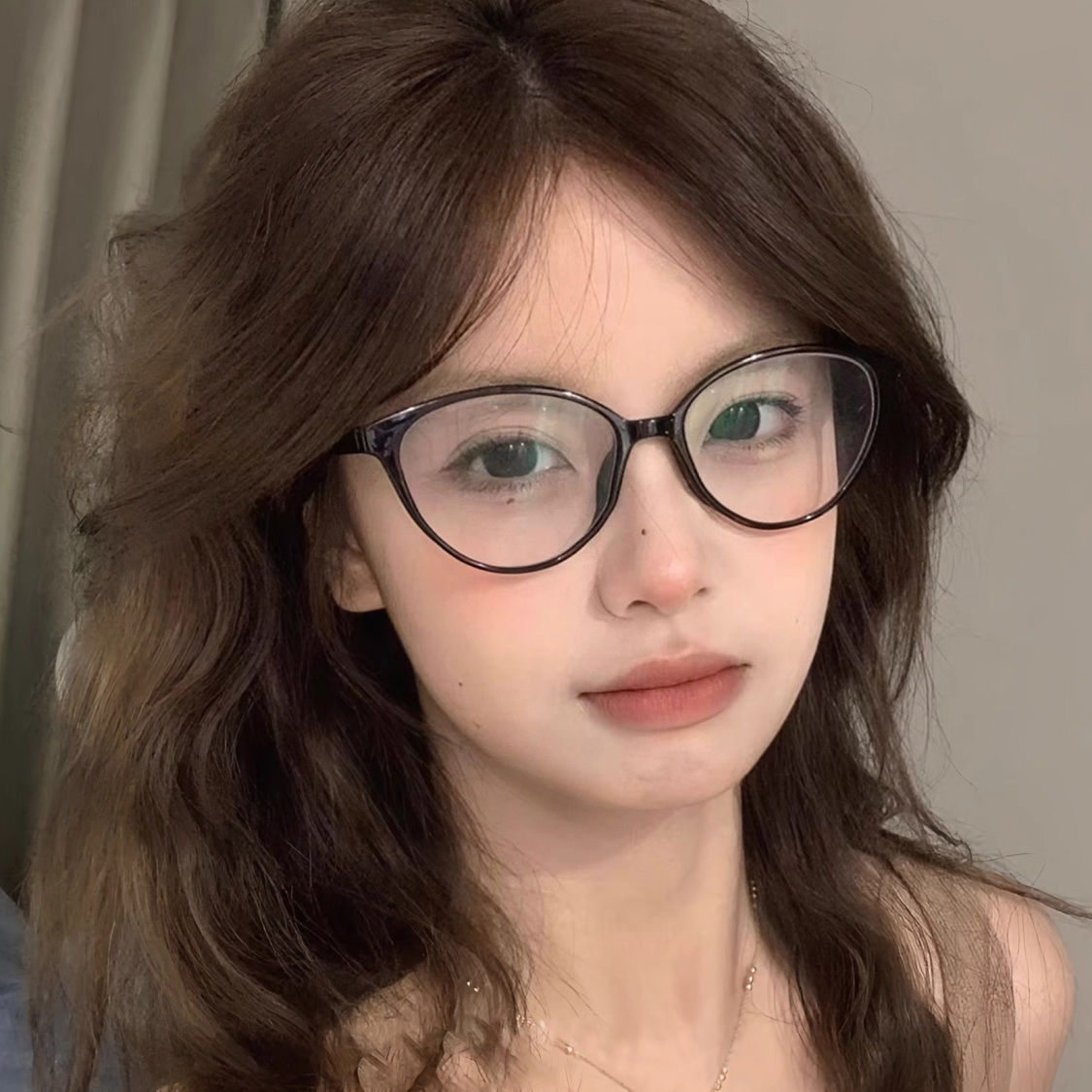 欧美辣妹TR90轻猫形近视眼镜黑框女素颜复古摩登防蓝光平光镜架