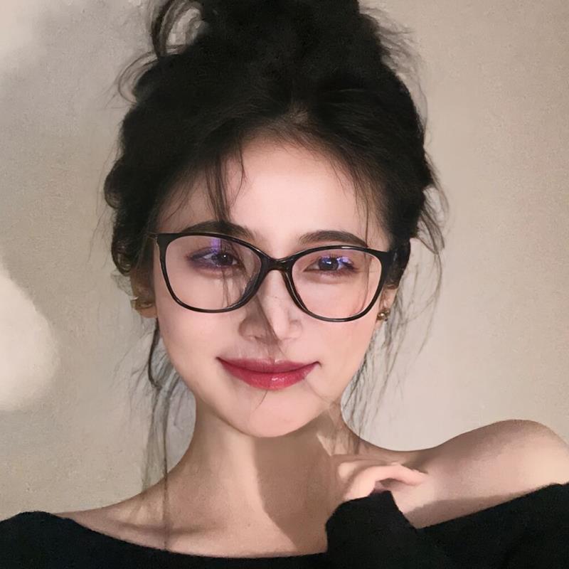新款近视黑框眼镜女度数可配猫眼潮复古素颜显脸小高级感眼镜韩版