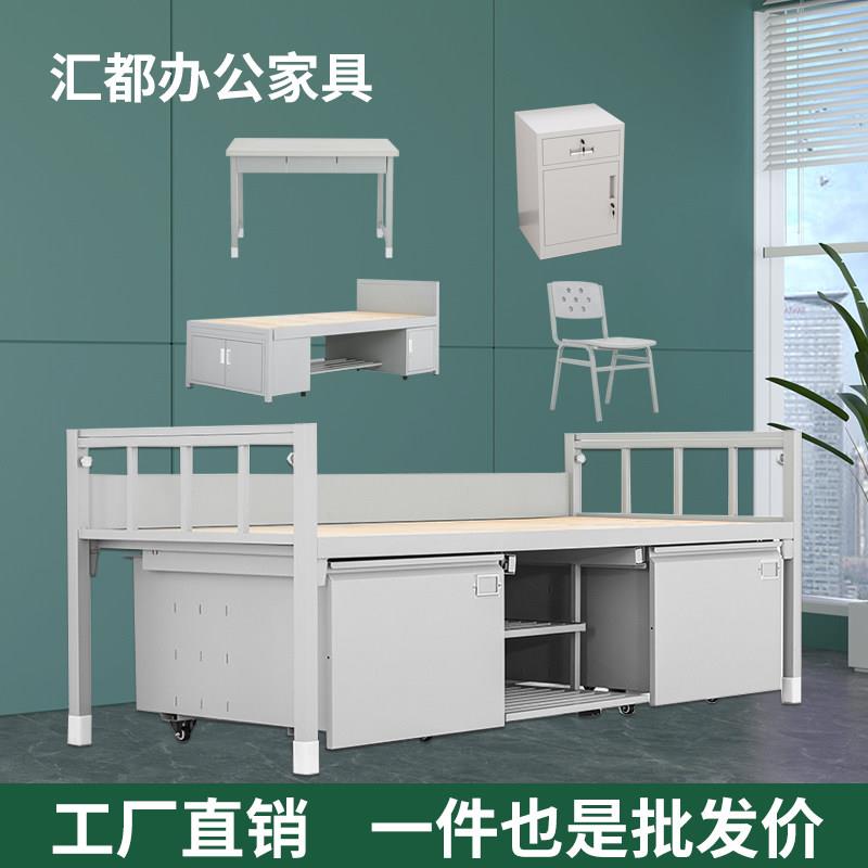 消防队单人床制式床宿舍床上下铺双层床铁架床学习桌内务柜床头柜