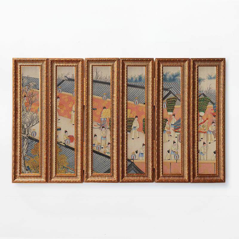 画玩美孙温红楼梦复古实木框屏风装饰画新中式桌面摆件古典挂画