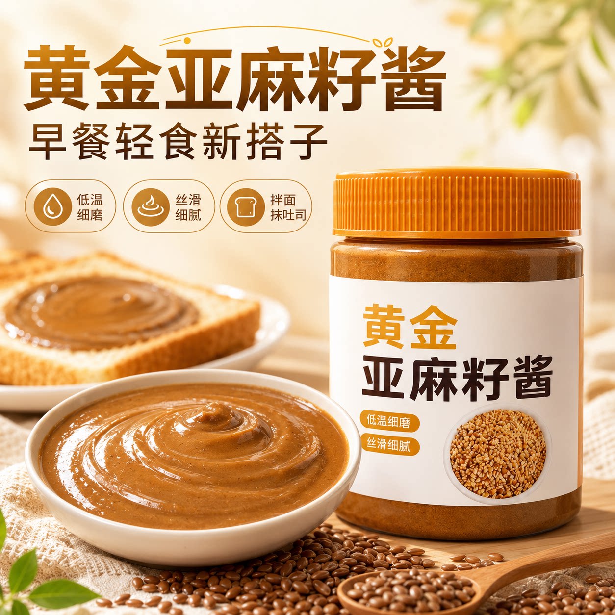 纯亚麻籽酱天然健康坚果风味油涂抹面包高亚麻酸调味料拌面酱