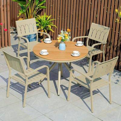 户外庭院15607桌椅木合桌公园椅阳台花园室外餐桌椅塑户外塑木铝