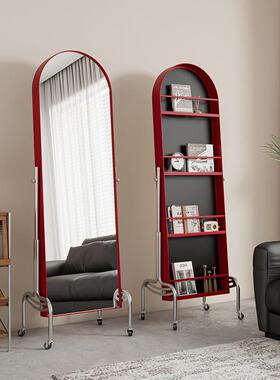 穿可移调动衣镜用落地镜杂志架置物书架卧室可节旋转镜家OKE子全