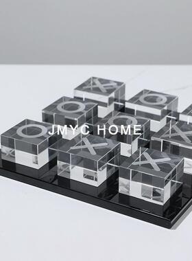 简约UPG轻奢水晶棋盘摆件样板间售楼处柜客厅茶意几床式头软装饰