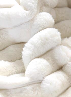 现代简约竖条奶巾白色仿兔样毛搭毯酒61262店宿床尾沙民发客厅板