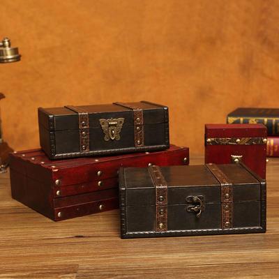 复古木质收盒带锁密储码盒封信件卡片百宝箱小木箱物564木盒子纳