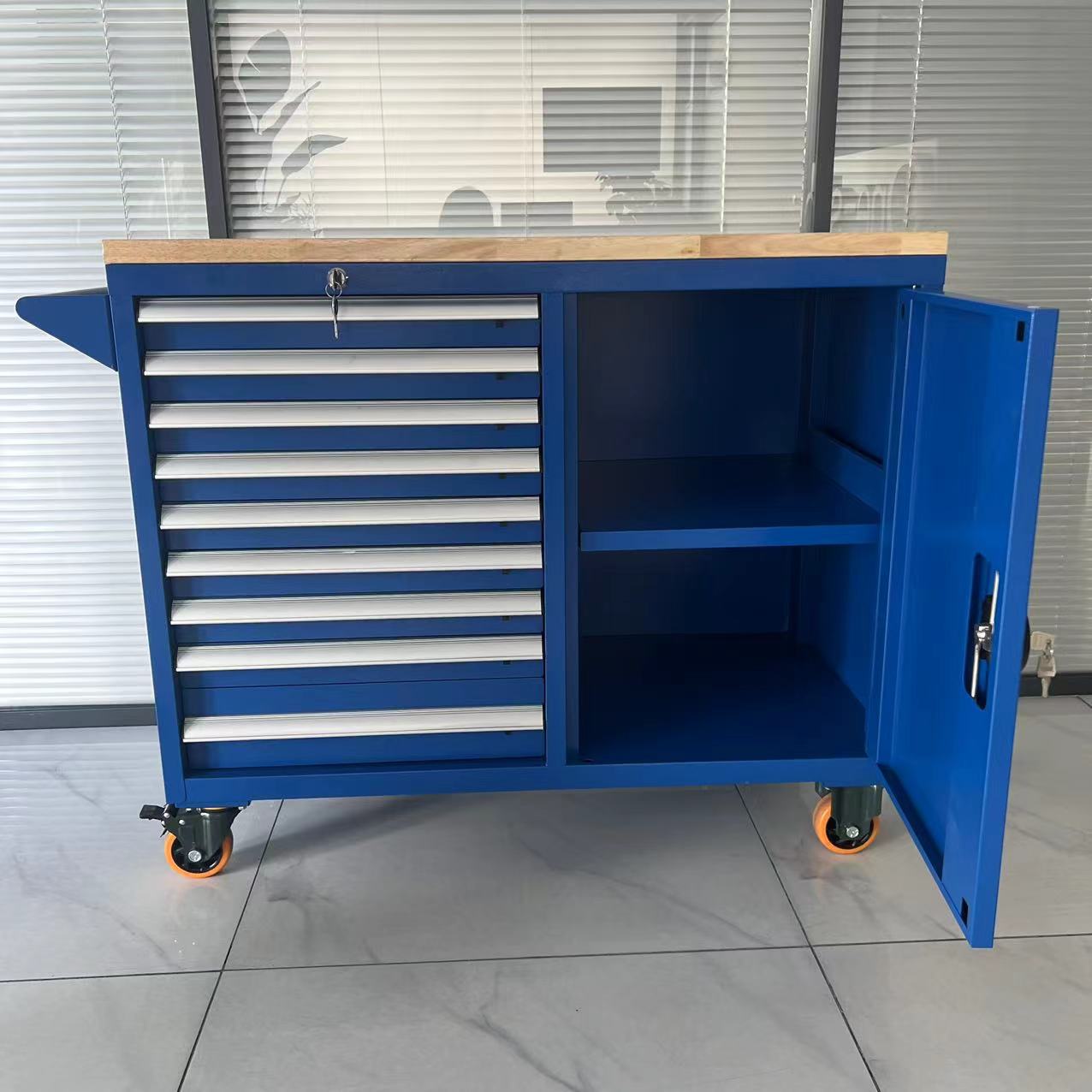 不锈钢双层带锁静音脚轮工具车