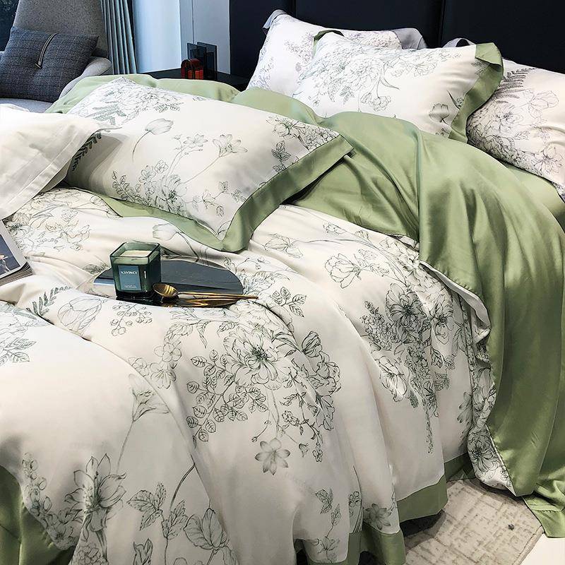 春夏季凉感10TGH100支花0兰支精天四件套新中丝式卉数码印花丝滑