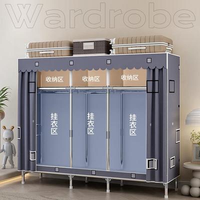 简衣柜家用卧室易装布全ZFR组钢架衣柜出租房钢管加粗厚落地收纳