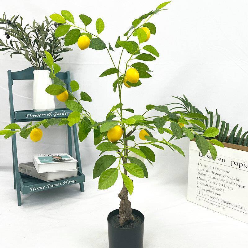 仿柠树盆栽假柠水果树盆景柠檬树酒檬店商场室内外真绿植摆檬件