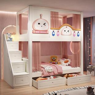 儿童床双层上床女孩公城堡功QML能下床多高低树屋两层主卡通小户