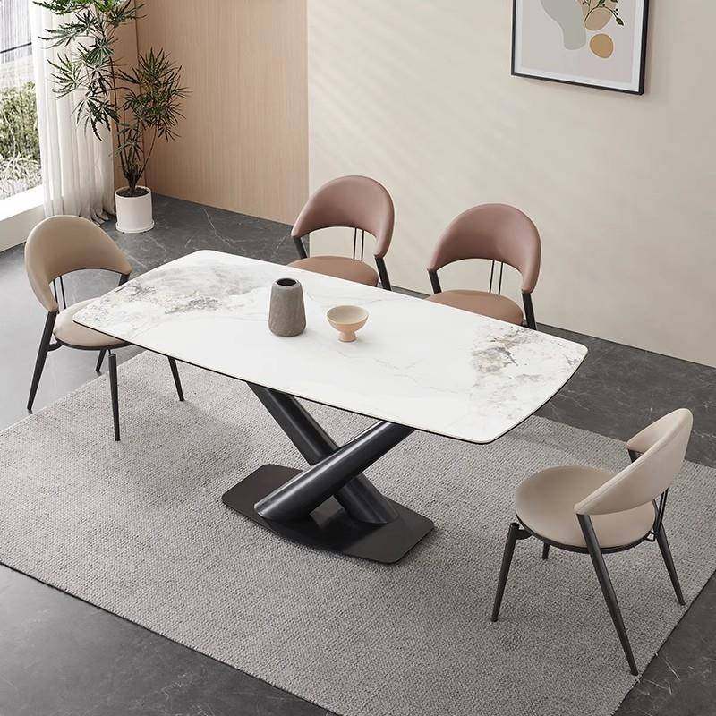 意式极简餐餐桌椅组PLM合桌简约现代板长方形家用小户型碳素钢桌