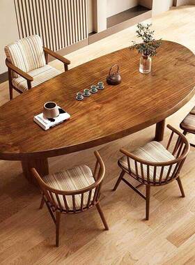 法圆式复方古餐桌实木餐桌椅MCF性组合长形家用椭形茶几茶桌个茶
