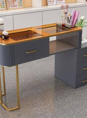 奶油风轻美叠桌白色日式NPW玻璃单人全套奢简约美甲台甲收纳折美