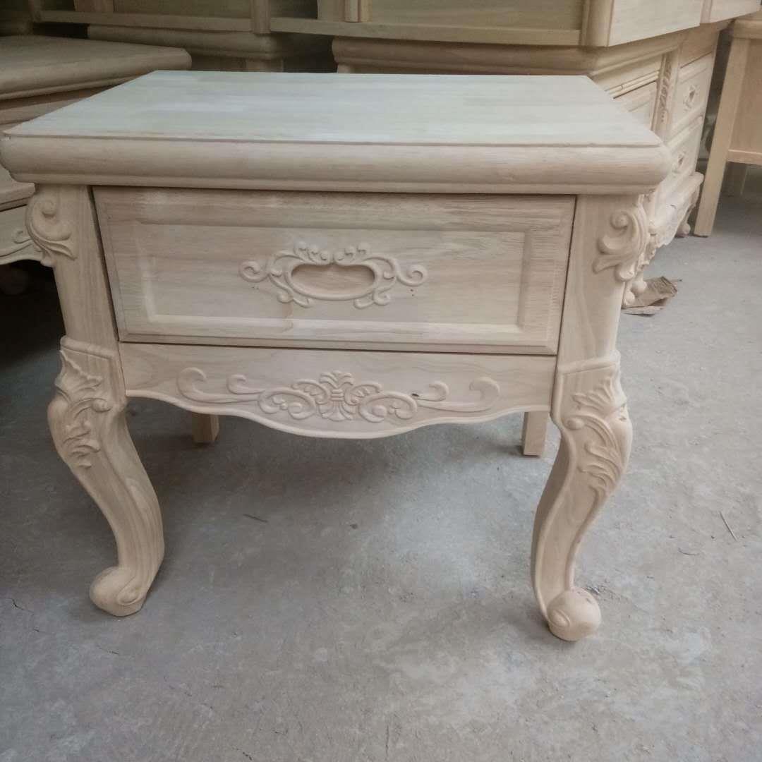 欧式柜雕花白坯床头橡胶抽木床边柜卧室储双物柜单16#柜全实木床