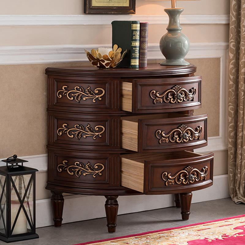 欧式半圆玄关头美式乡村三斗463柜弧实木台形玄关柜抽屉收纳彩绘